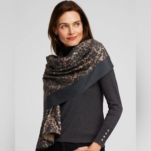 CHICO’S | Animal Print Large Super Oblong Blanket Scarf - Brown and Charcoal